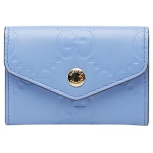 Gucci GG Embossed Leather Tri-Fold Square Wallet in Periwinkle NWT 4 x 3